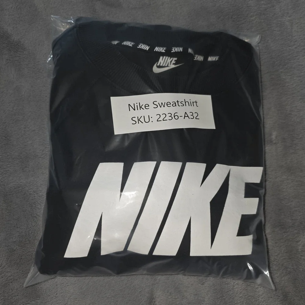 Nike Sportswear Optic Crewneck Top Womens Small Black NIKE Spell Out & Arm‎ Trim